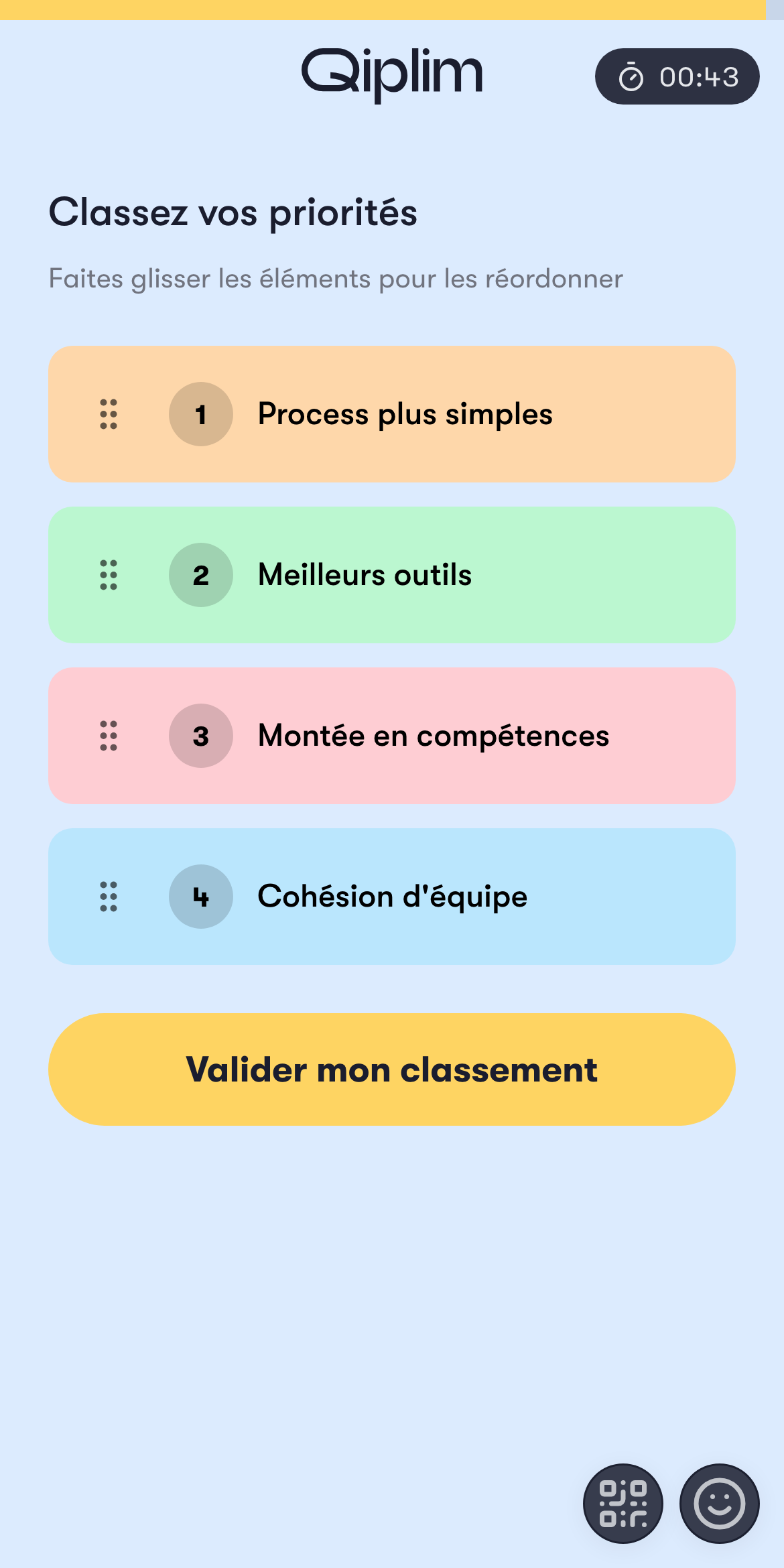 L'écran participant d'un classement sur téléphone