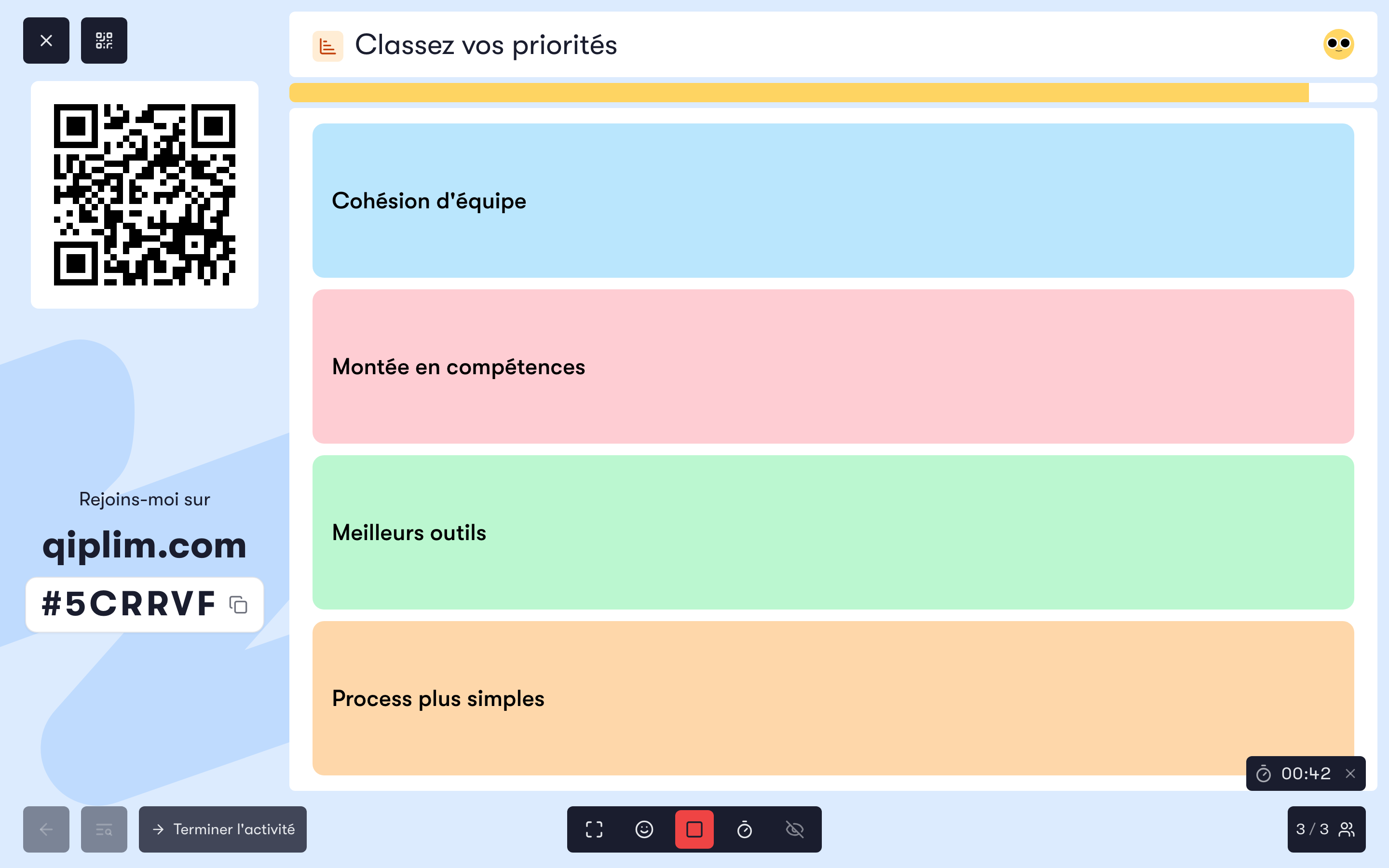 L'écran de projection pendant le vote d'un classement
