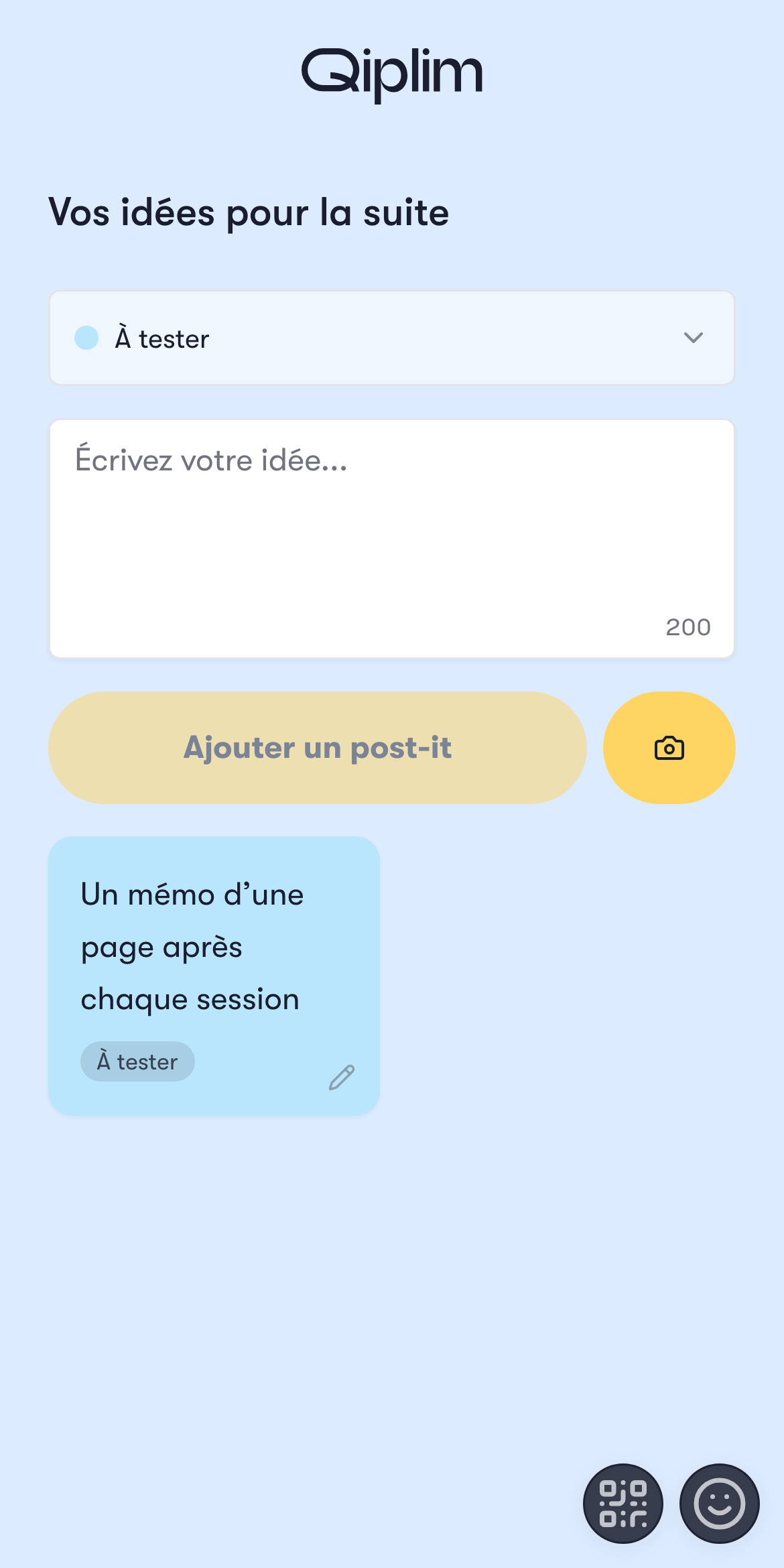 L'écran participant d'une activité post-it sur téléphone