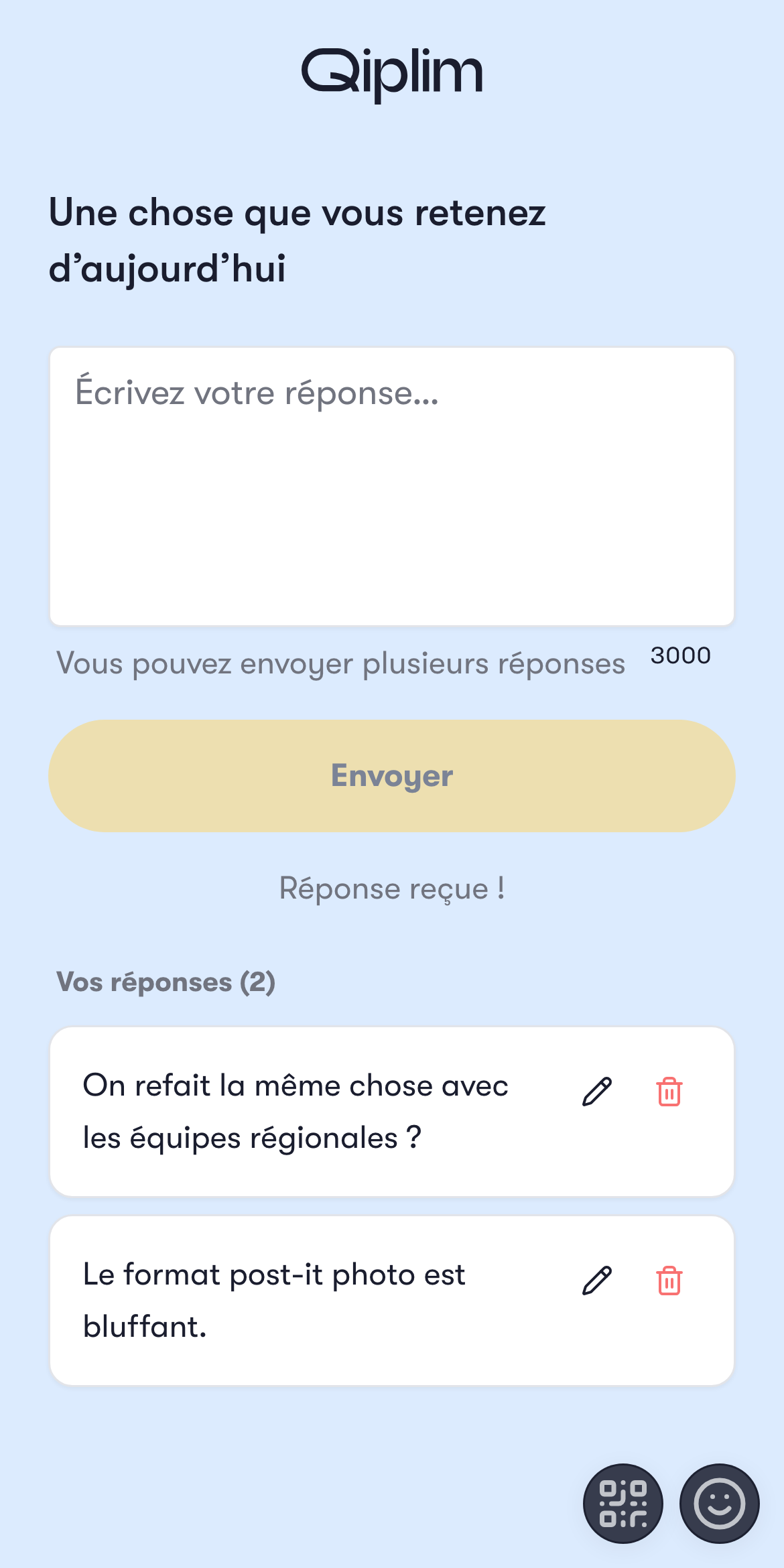 L'écran participant d'une question ouverte sur téléphone