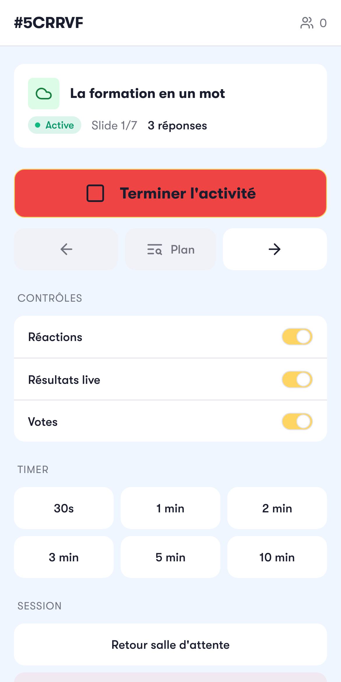 La télécommande mobile pendant une session