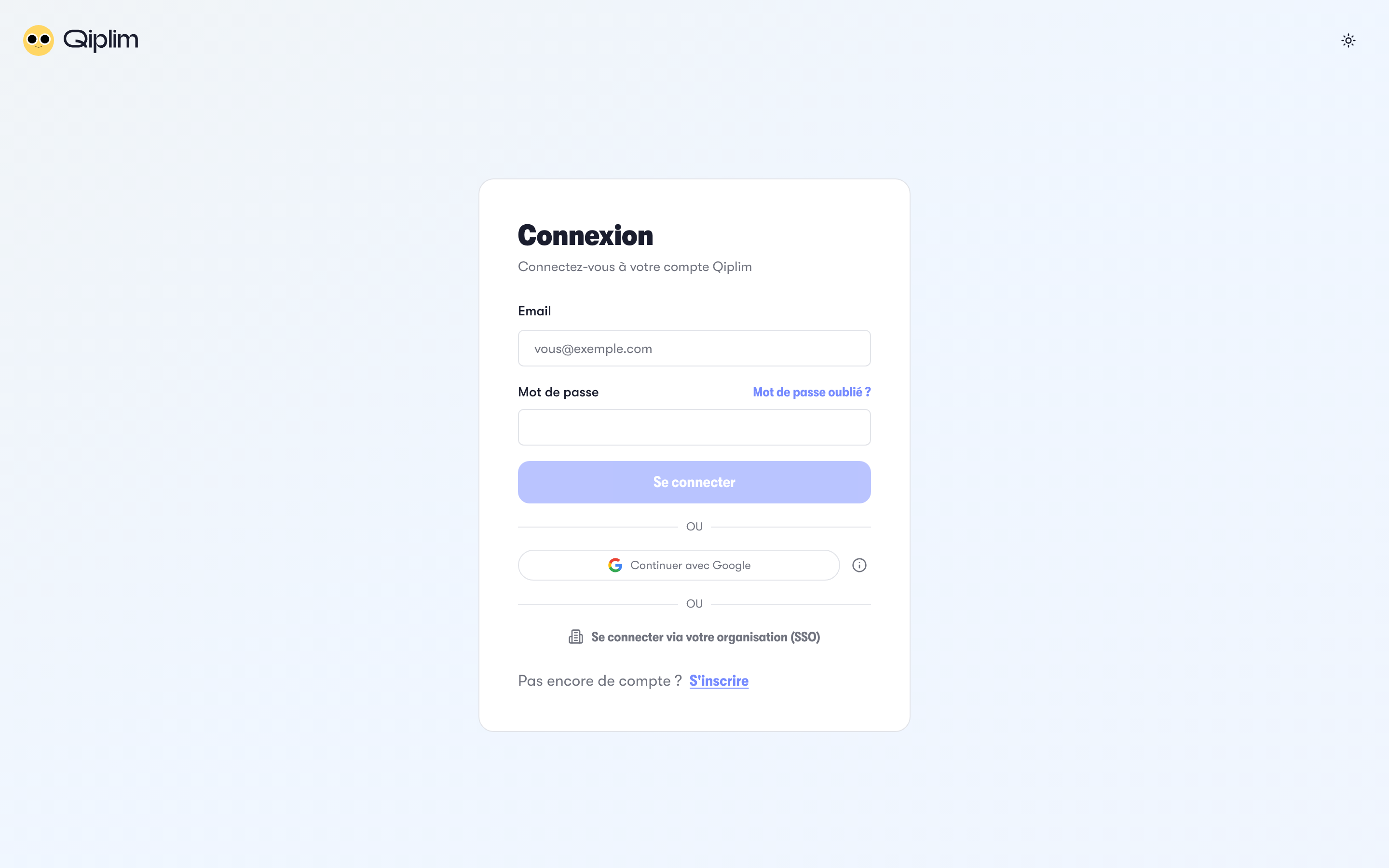 La page de connexion Qiplim