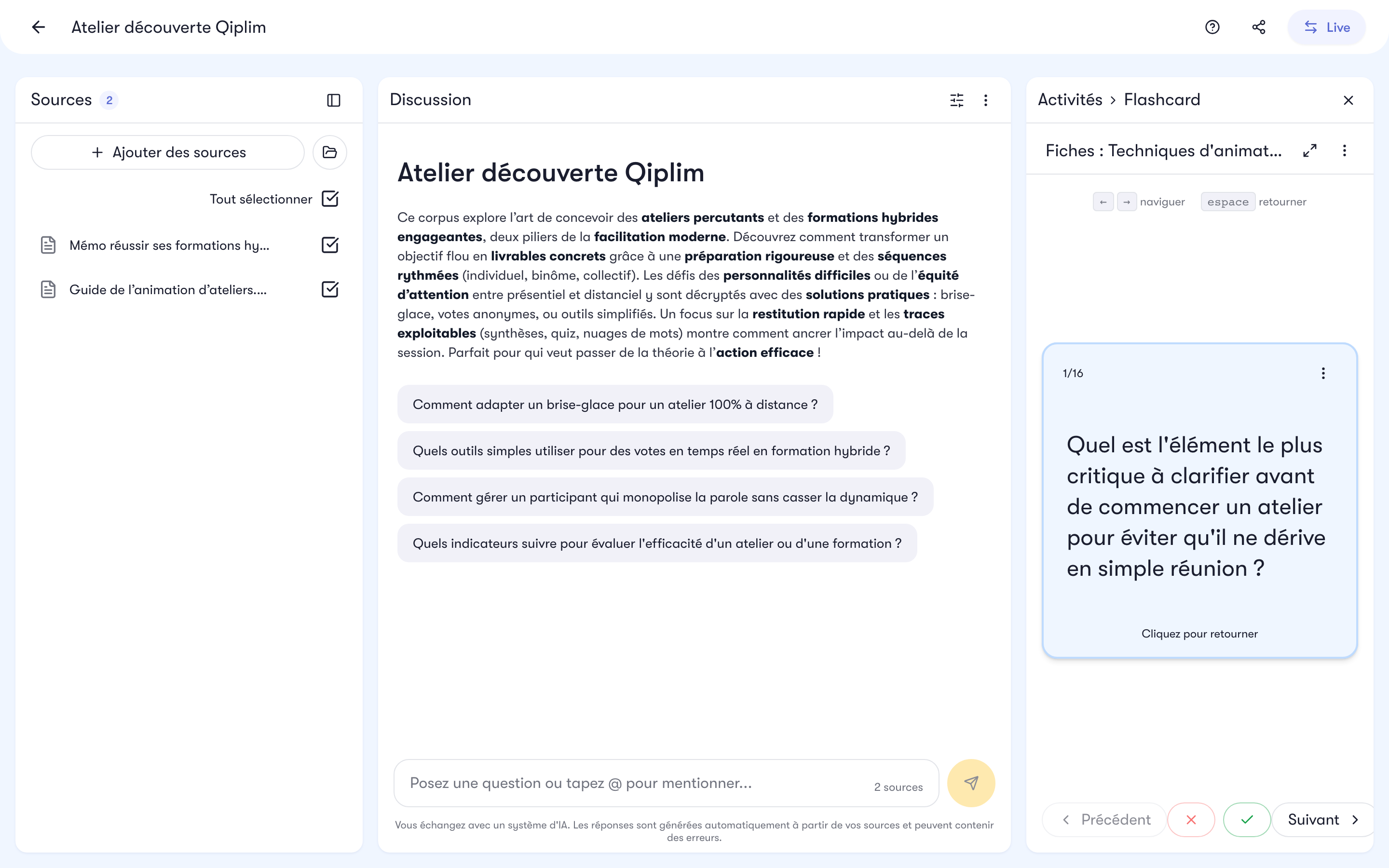 Un jeu de flashcards généré, ouvert dans la visionneuse