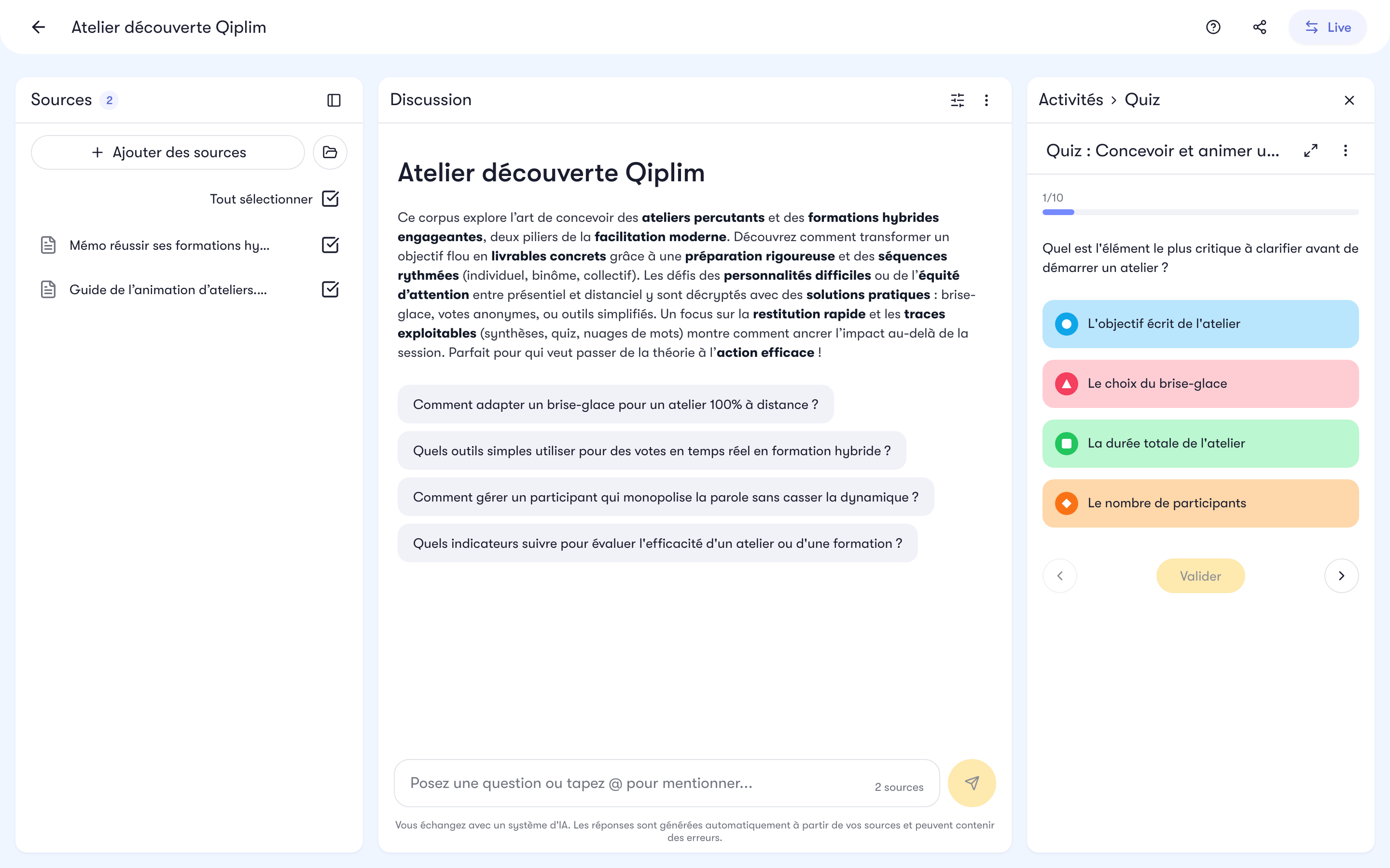Un quiz généré, ouvert dans la visionneuse Studio