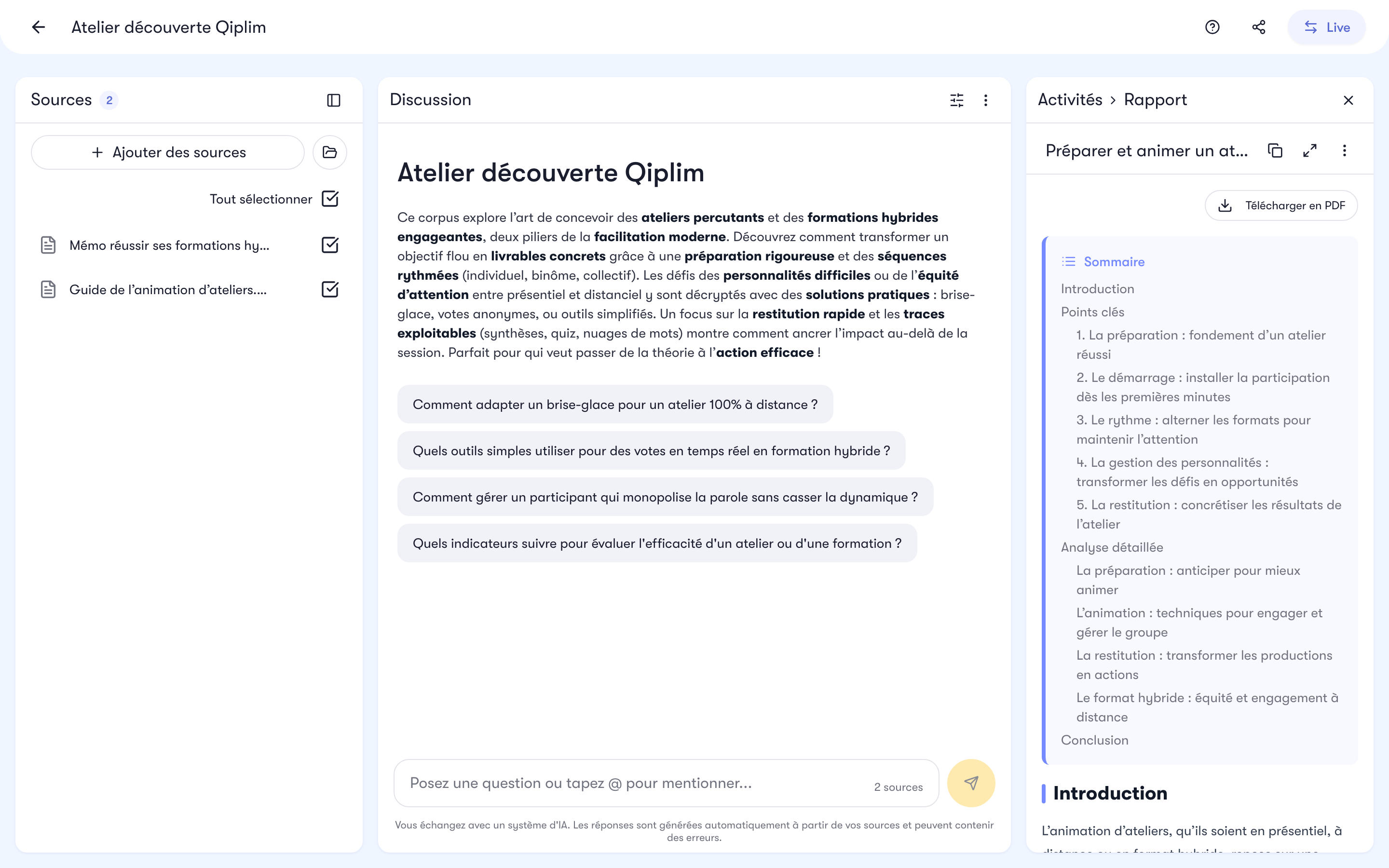 Un rapport généré, avec son sommaire, dans la visionneuse